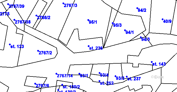 Parcela st. 236 v KÚ Bohuslavice nad Vláří, Katastrální mapa
