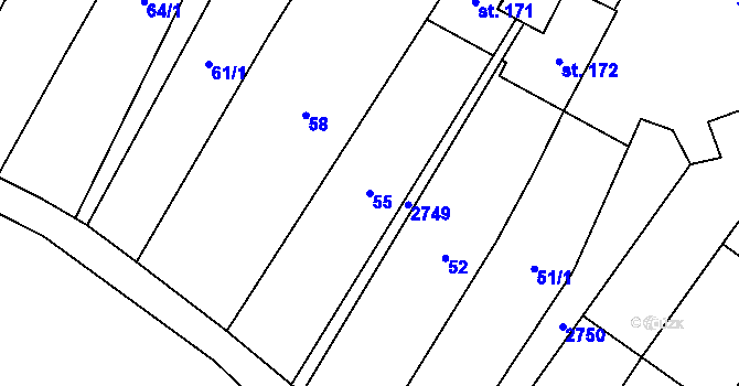 Parcela st. 55 v KÚ Bohuslavice nad Vláří, Katastrální mapa