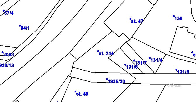 Parcela st. 244 v KÚ Bohuslavice u Zlína, Katastrální mapa