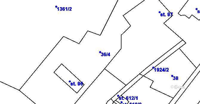 Parcela st. 36/4 v KÚ Bohuslavice u Zlína, Katastrální mapa