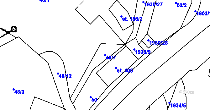 Parcela st. 48/7 v KÚ Bohuslavice u Zlína, Katastrální mapa