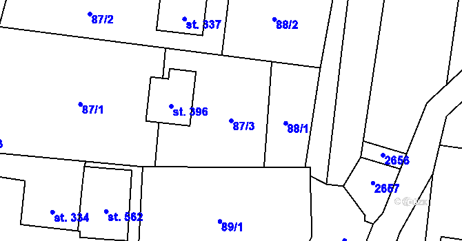 Parcela st. 87/3 v KÚ Bohuslavice u Zlína, Katastrální mapa