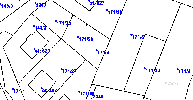 Parcela st. 171/2 v KÚ Bohuslavice u Zlína, Katastrální mapa