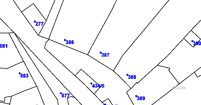 Parcela st. 387 v KÚ Bohuslavice u Kyjova, Katastrální mapa
