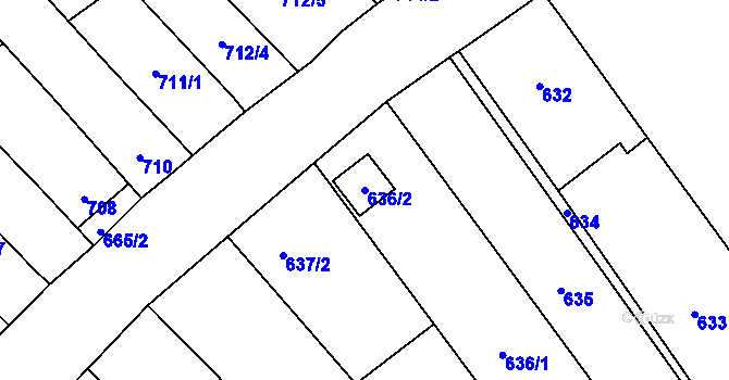 Parcela st. 636/2 v KÚ Bohuslavice u Kyjova, Katastrální mapa