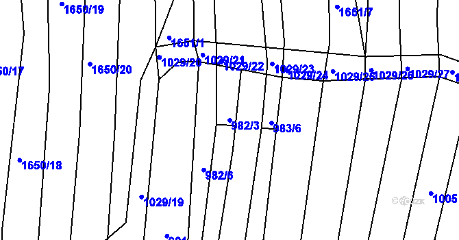 Parcela st. 982/3 v KÚ Bohuslavice u Kyjova, Katastrální mapa