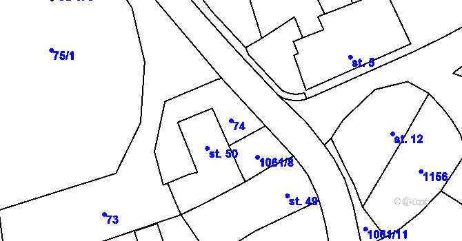 Parcela st. 74 v KÚ Bohuslávky, Katastrální mapa