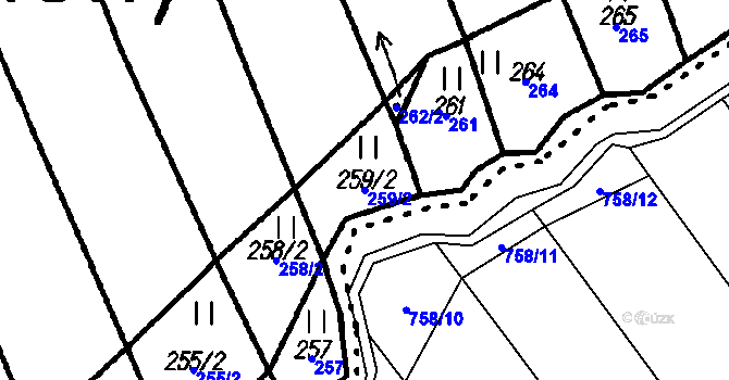 Parcela st. 259/2 v KÚ Bohuslávky, Katastrální mapa