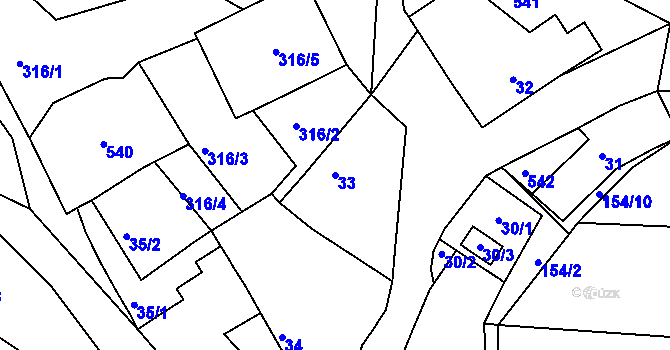 Parcela st. 33 v KÚ Bohušice, Katastrální mapa