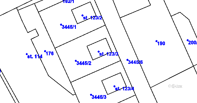 Parcela st. 123/3 v KÚ Bohušov, Katastrální mapa