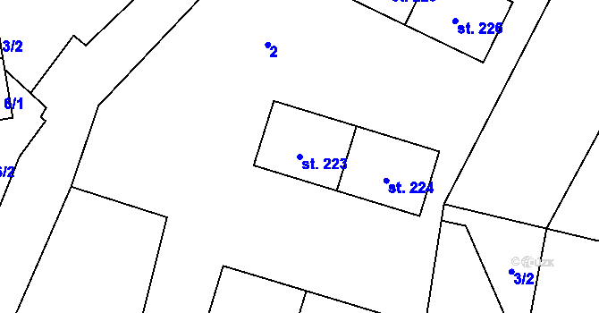 Parcela st. 223 v KÚ Bohušov, Katastrální mapa