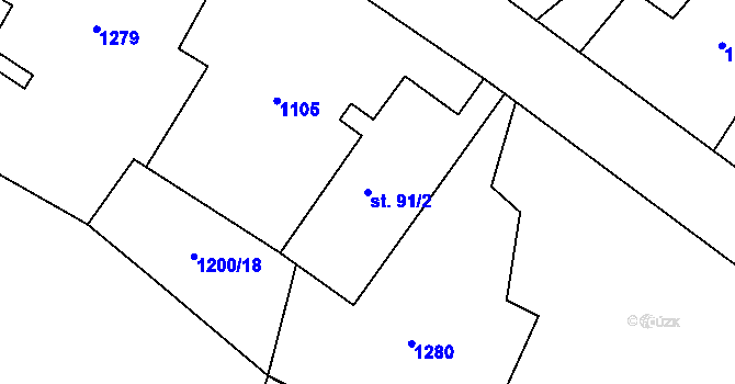 Parcela st. 91/2 v KÚ Kašnice u Bohušova, Katastrální mapa