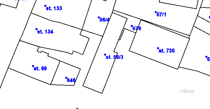 Parcela st. 58/3 v KÚ Bohušovice nad Ohří, Katastrální mapa