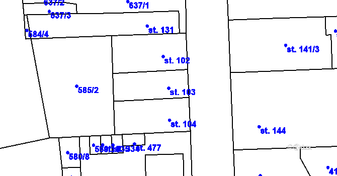Parcela st. 103 v KÚ Bohušovice nad Ohří, Katastrální mapa