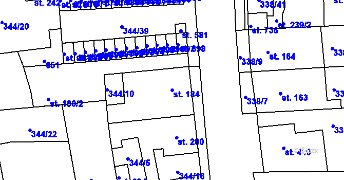 Parcela st. 184 v KÚ Bohušovice nad Ohří, Katastrální mapa