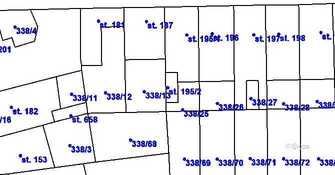 Parcela st. 195/2 v KÚ Bohušovice nad Ohří, Katastrální mapa