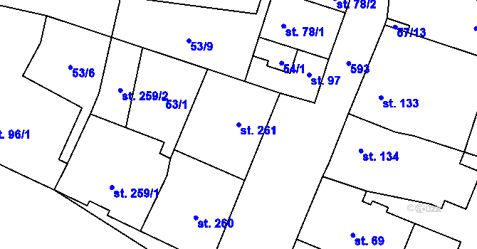 Parcela st. 261 v KÚ Bohušovice nad Ohří, Katastrální mapa