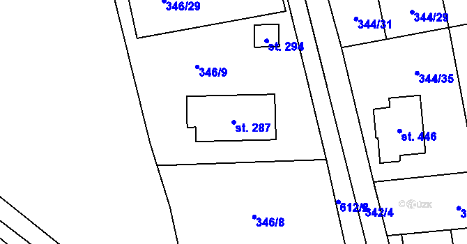 Parcela st. 287 v KÚ Bohušovice nad Ohří, Katastrální mapa