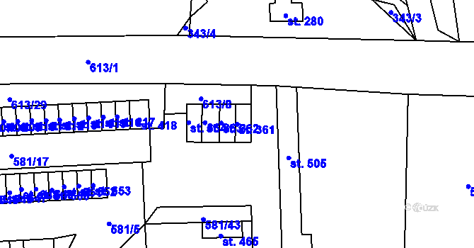 Parcela st. 361 v KÚ Bohušovice nad Ohří, Katastrální mapa