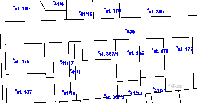 Parcela st. 367/1 v KÚ Bohušovice nad Ohří, Katastrální mapa