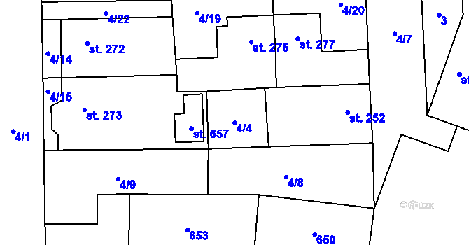 Parcela st. 4/4 v KÚ Bohušovice nad Ohří, Katastrální mapa