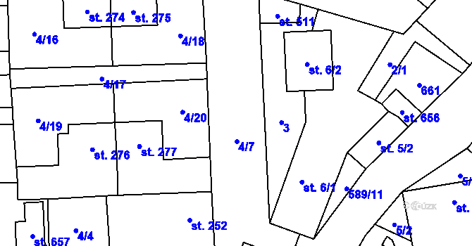 Parcela st. 4/7 v KÚ Bohušovice nad Ohří, Katastrální mapa