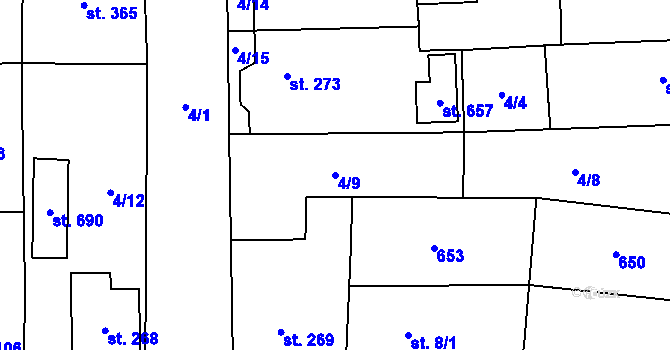 Parcela st. 4/9 v KÚ Bohušovice nad Ohří, Katastrální mapa