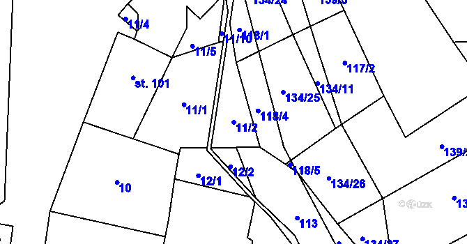 Parcela st. 11/2 v KÚ Bohušovice nad Ohří, Katastrální mapa
