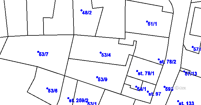 Parcela st. 53/4 v KÚ Bohušovice nad Ohří, Katastrální mapa