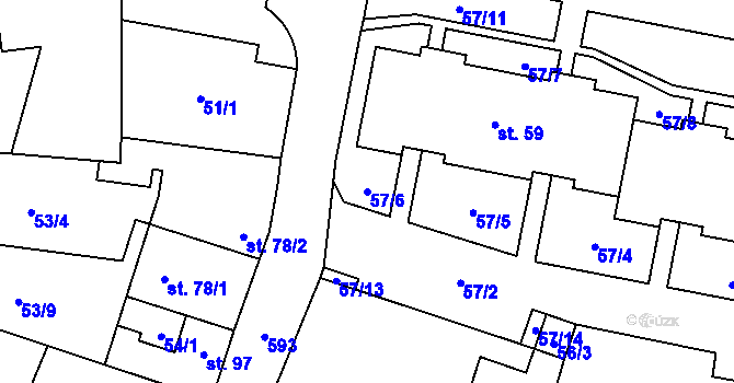 Parcela st. 57/6 v KÚ Bohušovice nad Ohří, Katastrální mapa