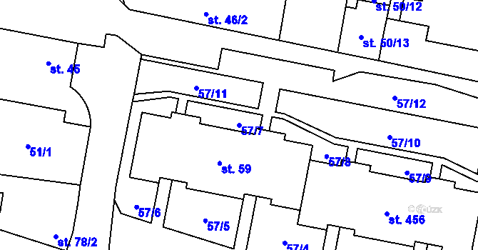 Parcela st. 57/7 v KÚ Bohušovice nad Ohří, Katastrální mapa