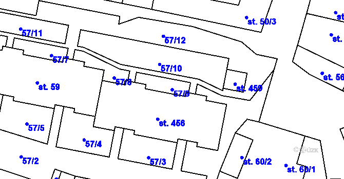 Parcela st. 57/9 v KÚ Bohušovice nad Ohří, Katastrální mapa