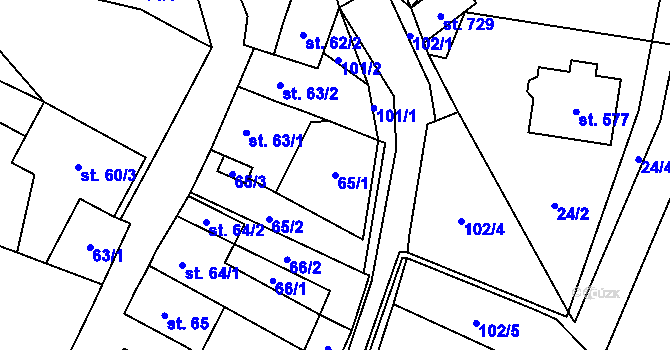 Parcela st. 65/1 v KÚ Bohušovice nad Ohří, Katastrální mapa