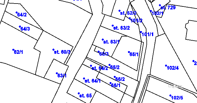 Parcela st. 65/3 v KÚ Bohušovice nad Ohří, Katastrální mapa