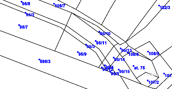 Parcela st. 95/3 v KÚ Bohušovice nad Ohří, Katastrální mapa