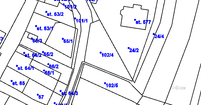 Parcela st. 102/4 v KÚ Bohušovice nad Ohří, Katastrální mapa