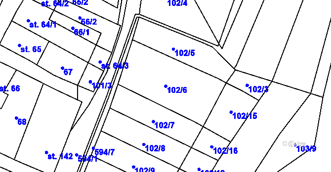 Parcela st. 102/6 v KÚ Bohušovice nad Ohří, Katastrální mapa