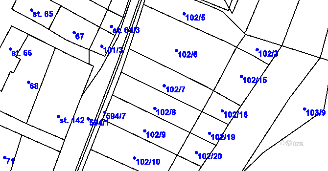 Parcela st. 102/7 v KÚ Bohušovice nad Ohří, Katastrální mapa