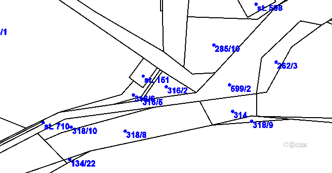 Parcela st. 316/2 v KÚ Bohušovice nad Ohří, Katastrální mapa