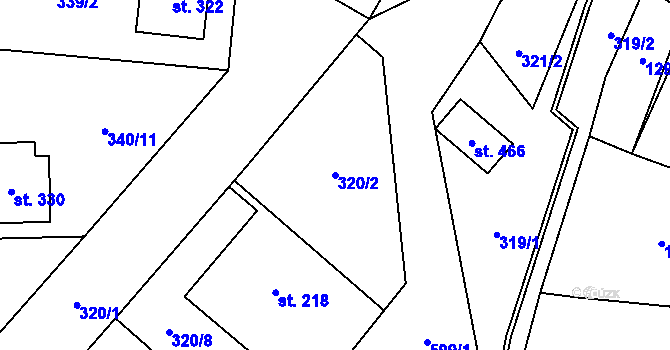 Parcela st. 320/2 v KÚ Bohušovice nad Ohří, Katastrální mapa