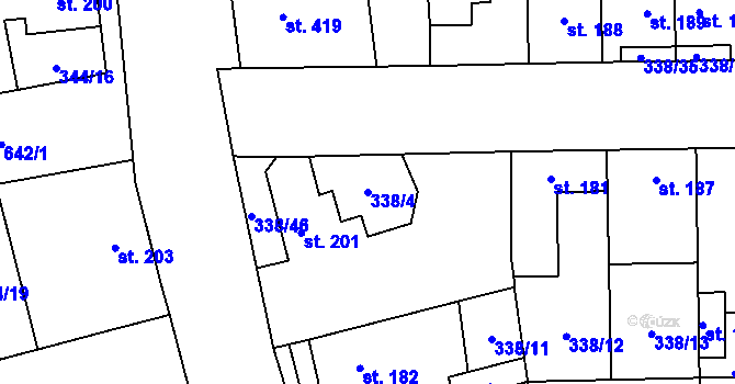 Parcela st. 338/4 v KÚ Bohušovice nad Ohří, Katastrální mapa