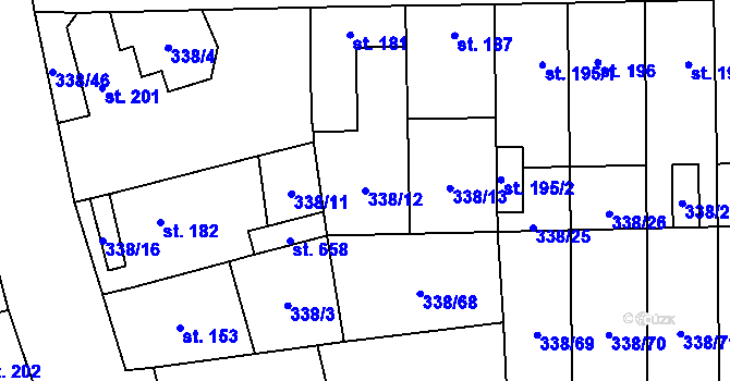 Parcela st. 338/12 v KÚ Bohušovice nad Ohří, Katastrální mapa