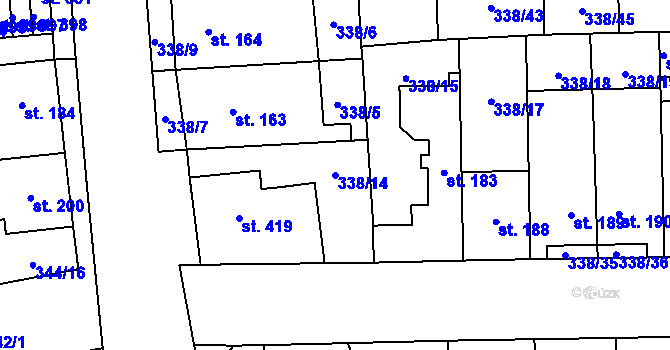 Parcela st. 338/14 v KÚ Bohušovice nad Ohří, Katastrální mapa