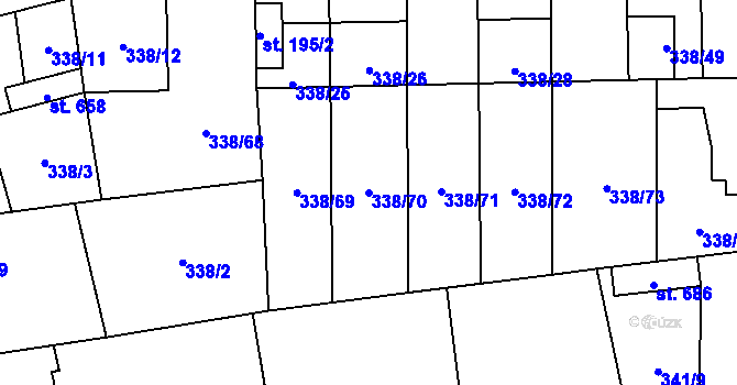 Parcela st. 338/70 v KÚ Bohušovice nad Ohří, Katastrální mapa