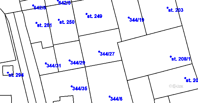 Parcela st. 344/27 v KÚ Bohušovice nad Ohří, Katastrální mapa
