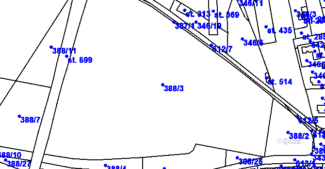 Parcela st. 388/3 v KÚ Bohušovice nad Ohří, Katastrální mapa