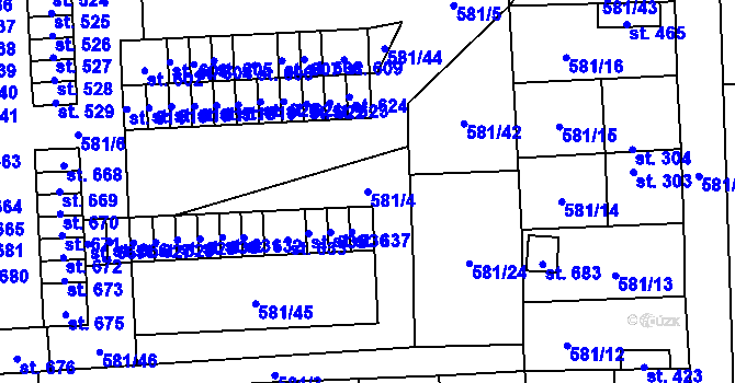 Parcela st. 581/4 v KÚ Bohušovice nad Ohří, Katastrální mapa