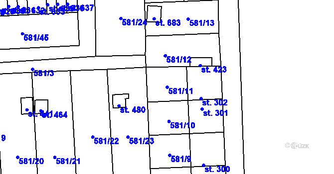 Parcela st. 581/11 v KÚ Bohušovice nad Ohří, Katastrální mapa