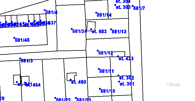 Parcela st. 581/12 v KÚ Bohušovice nad Ohří, Katastrální mapa