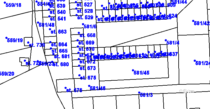 Parcela st. 628 v KÚ Bohušovice nad Ohří, Katastrální mapa